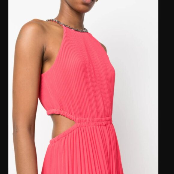 NWT Michael Kors Pleated Georgette Cutout Dress Size Large - Halter Maxi - Picture 5 of 6
